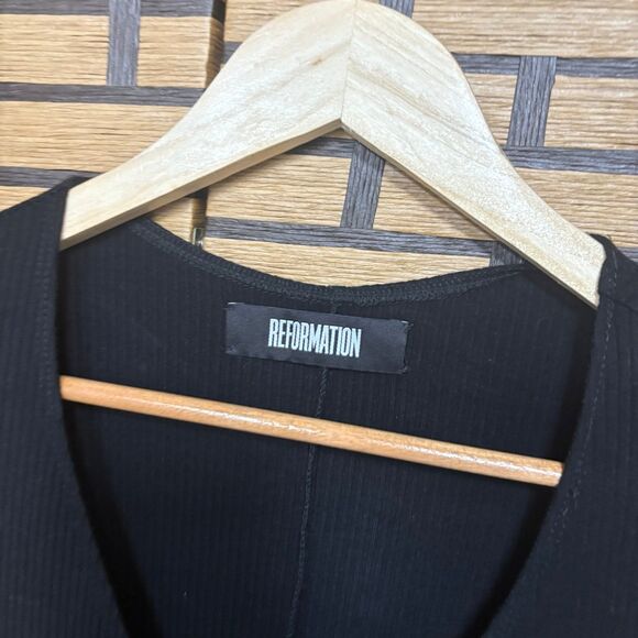 Reformation Black Button Front Midi Dress - Picture 4 of 4